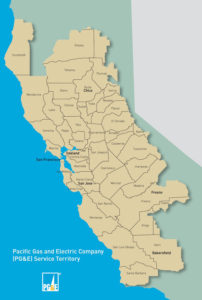 map of the pacific gas and electric (PG&E) service area which shows the area that is eligible for the california solar initiative (CSI) solar water heating incentive