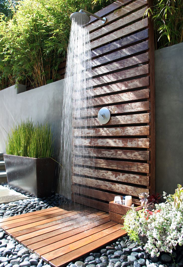 Heated shop outdoor shower